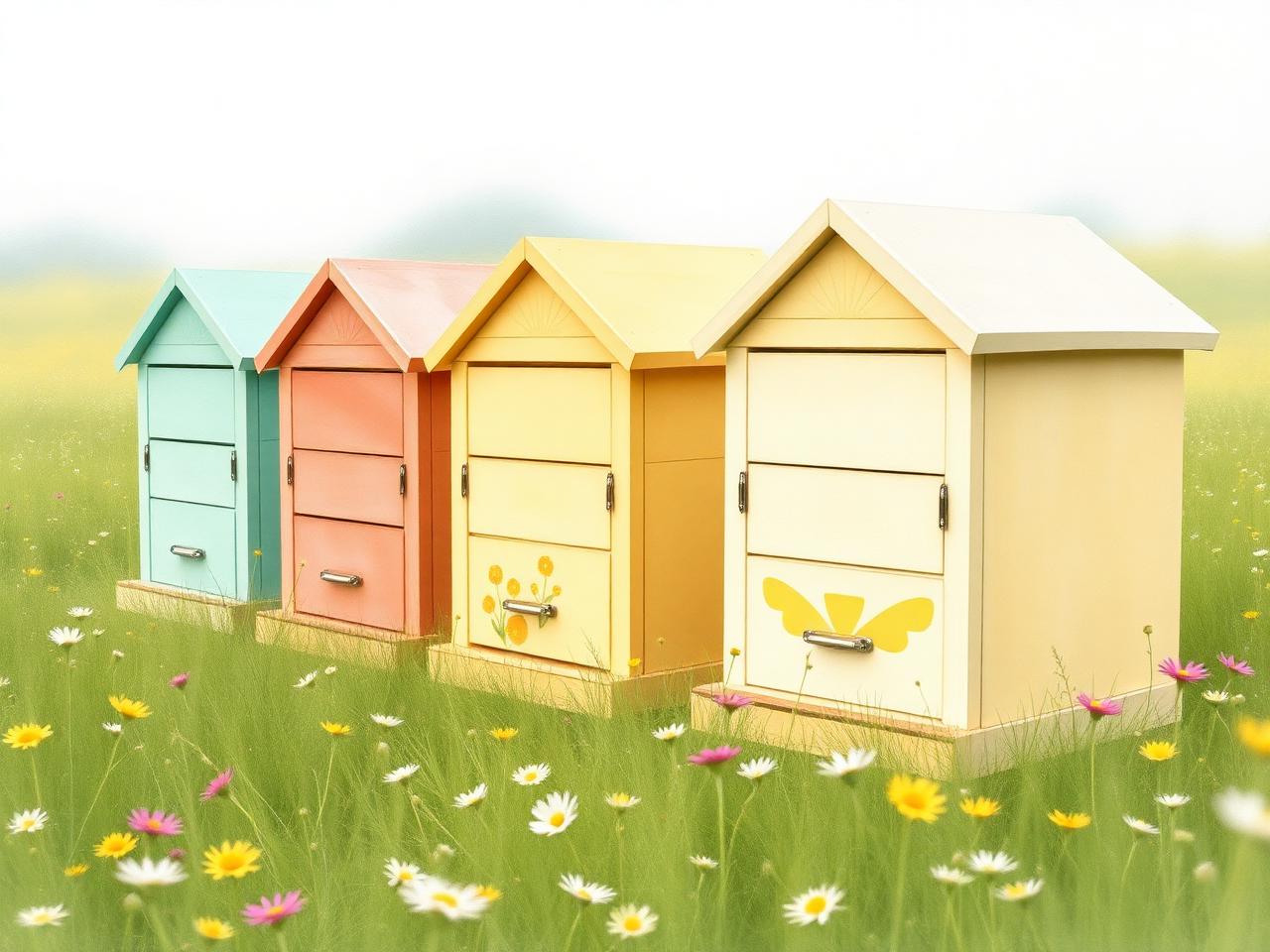 Pastel beehives in a row